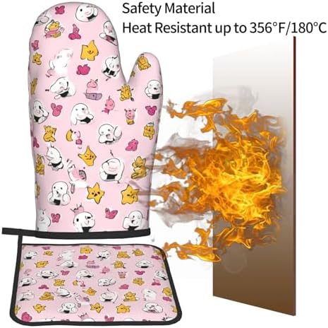 Lovely Rice Ball Printed Oven Mitts and Pot Holders 2pcs Set