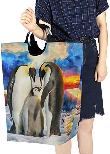 Susiyo Foldable Laundry Basket with Handles and Unique Penguin Pattern