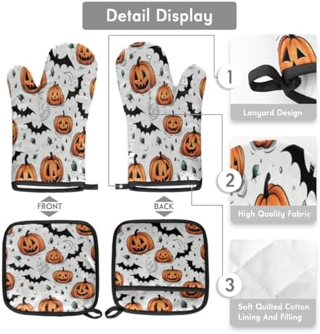 Aglebo Halloween Set Durable Heat-Resistant Oven Mitts Pot Holders