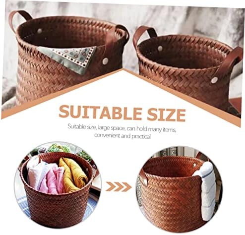 Leather Brown Wicker Laundry Storage Basket for Home and Clothes
