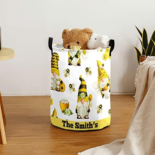 Personalized Honey Bee Gnomes Waterproof Foldable Laundry Basket Bag with Handle