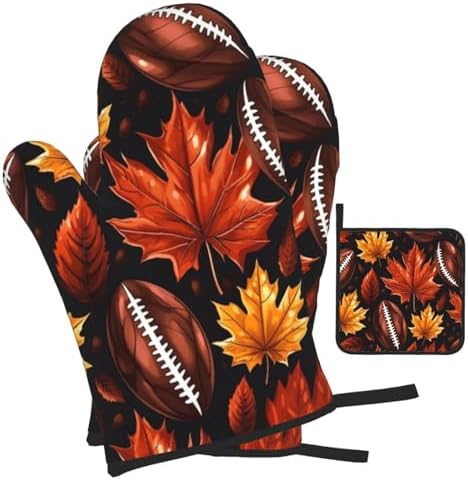 Oven Mitts Set of 3 with Maple Leaf and Football Pattern
