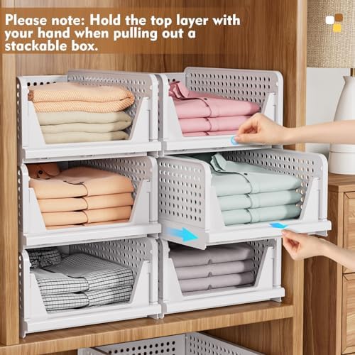 SNSLXH 5-Piece Stackable Closet Organizer Box Wardrobe Storage Solution White