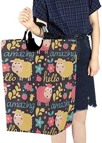 MOYYO Cute Animal Sheep Flowers Laundry Basket Collapsible Storage Bag