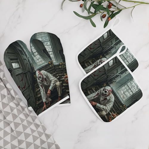 Halloween Horror-Themed Oven Mitts Set for Grilling Baking
