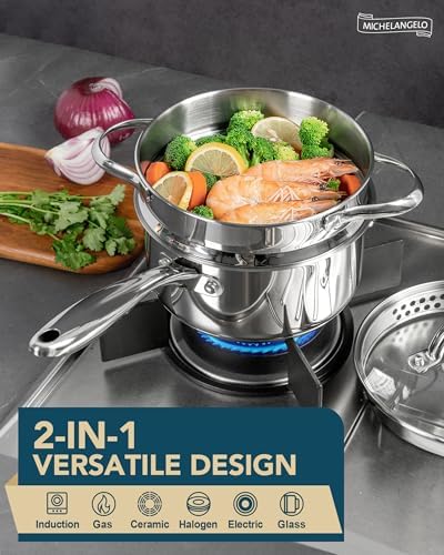 Stainless Steel Sauce Pot Set with Steamer 5Pcs