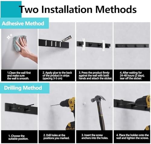 STKYGOOD Wall-Mounted Coathook Organizer Heavy Duty Metal Black 44 lbs Capacity
