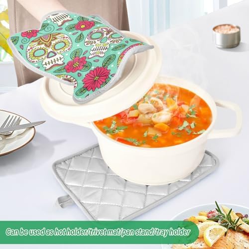 OurVII 2-Piece Halloween Floral Skull Pot Holder Set