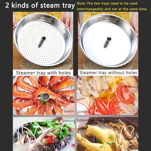 Stainless Steel Steamer with 2 Trays and Glass Lid