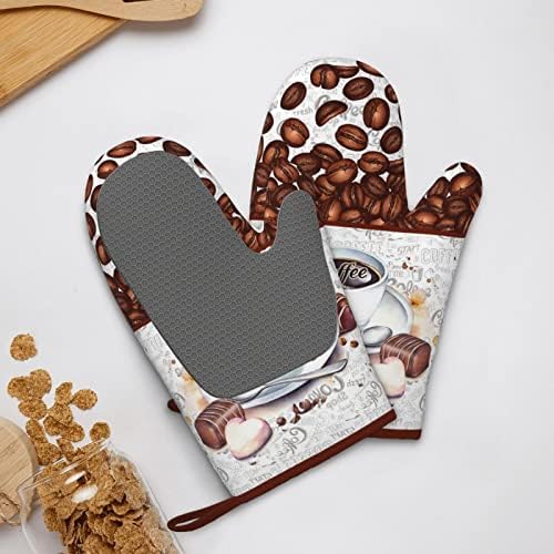 Coffee Print Silicone Oven Mitts 7x11 Inch 1 Pair
