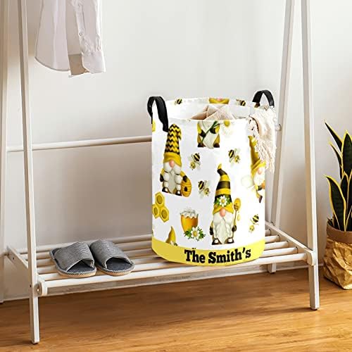Personalized Honey Bee Gnomes Waterproof Foldable Laundry Basket Bag with Handle