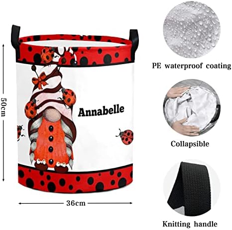 Ladybird Dots Gnome Personalized Waterproof Foldable Laundry Basket with Handle