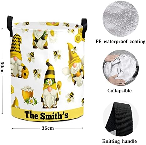 Personalized Honey Bee Gnomes Waterproof Foldable Laundry Basket Bag with Handle