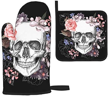 Day of the Dead Skull Flower Oven Mitts Pot Holders