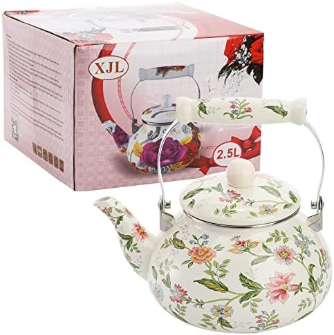 Vivid Enamel Tea Kettle with Porcelain Handle Elegantly Designed