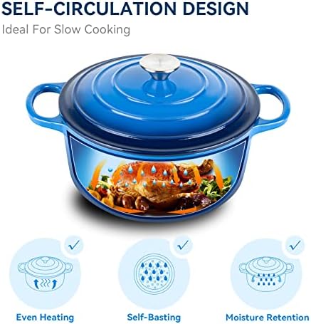 Mierirl 6 QT Cast Iron Dutch Oven Pot with Lid Non-Stick Enameled