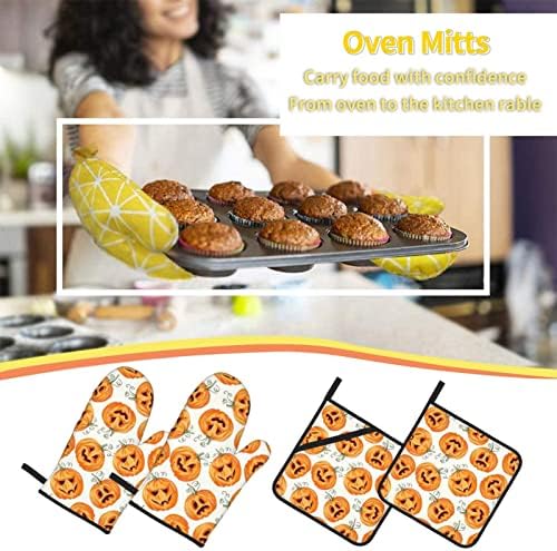 Halloween Pumpkin Oven Mitts and Pot Holders Set of 4