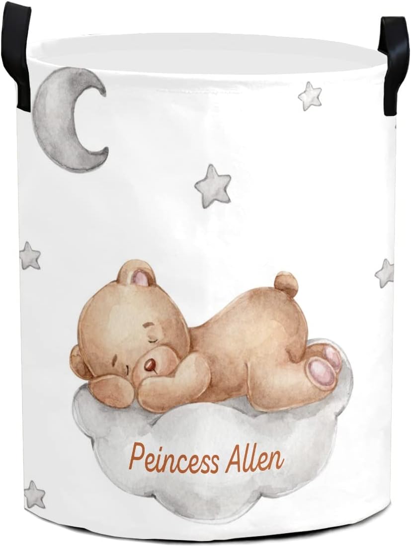 Personalized Bear Moon Clouds Laundry Basket