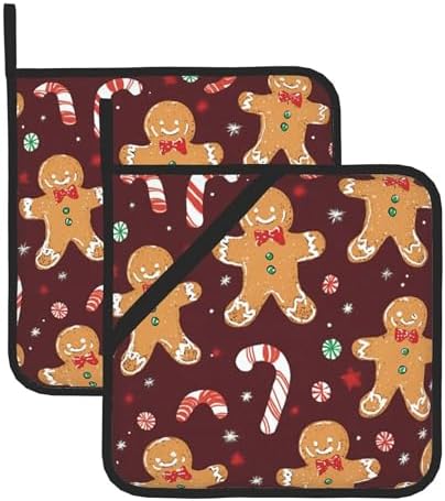 boxed Christmas gingerbread candy pot holders set of 2