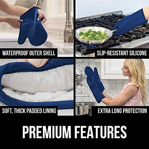 BPA-Free Silicone Oven Mitts Set Heat Resistant Soft Waterproof