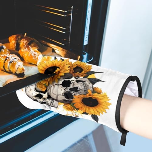 Sunflowers Skull Oven Mitt Set