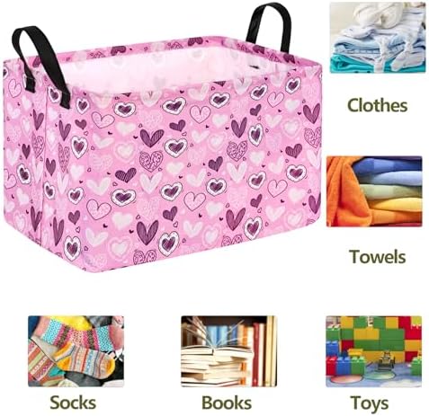 ACMUUNI Pink Heart Storage Basket for Kids and Laundry