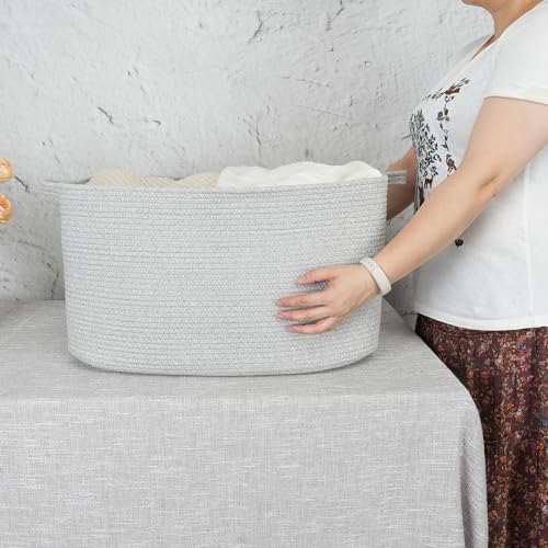 Large Cotton Rope Rectangle Storage Basket for Blankets and Toys