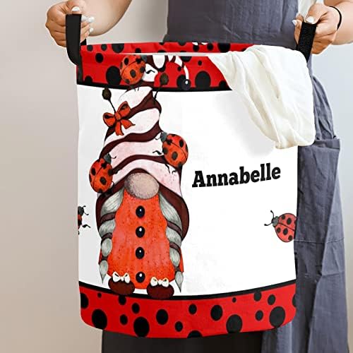 Ladybird Dots Gnome Personalized Waterproof Foldable Laundry Basket with Handle
