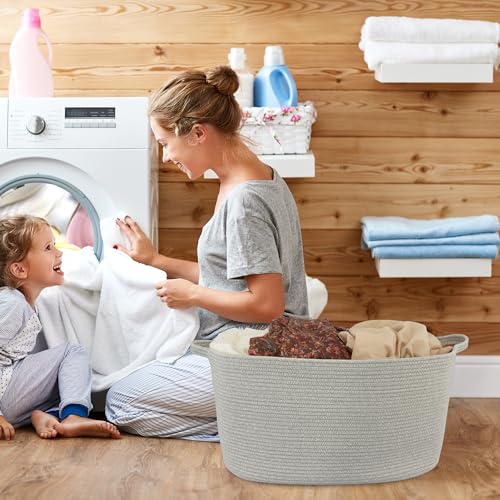 Large Cotton Rope Rectangle Storage Basket for Blankets and Toys