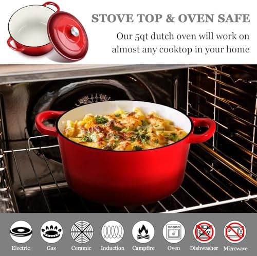 Joyfair 5 Qt Dutch Oven Pot with Red Lid