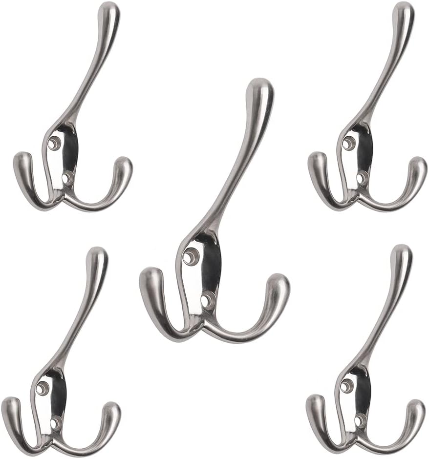 Durable 5-Pack Coat Hat Hooks with Flared Prongs