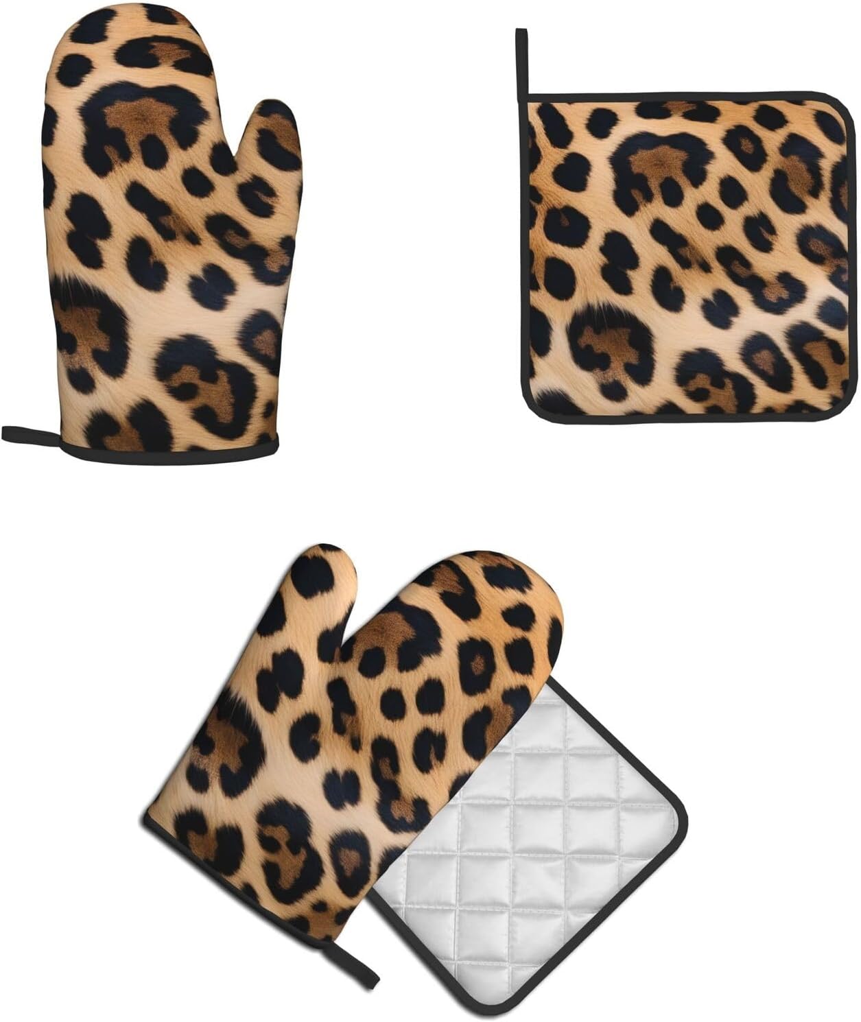 Quopvn Rough Leopard Print Oven Mitts and Pot Holders 2pcs Set