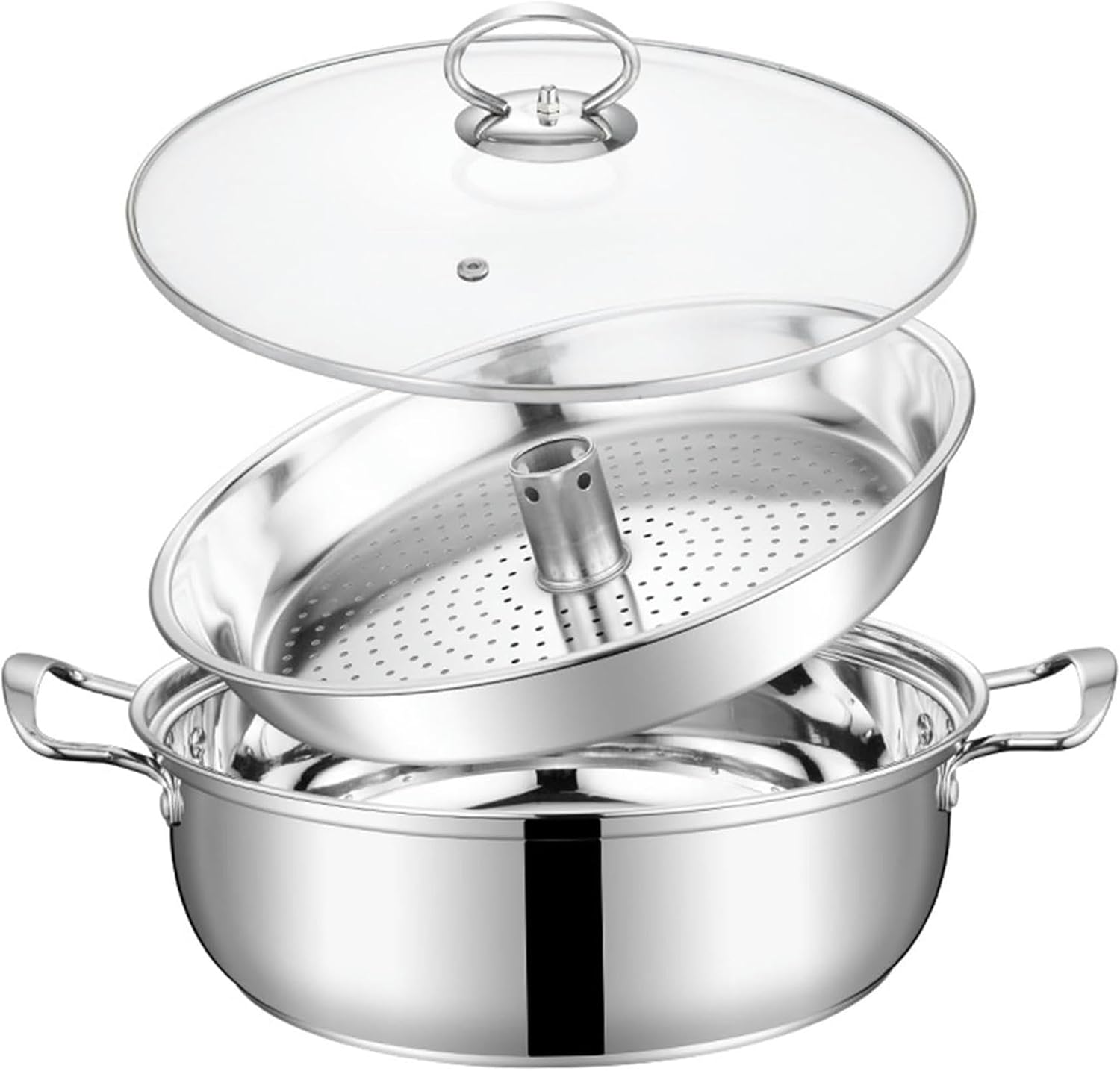 Stainless Steel Steamer with 2 Trays and Glass Lid