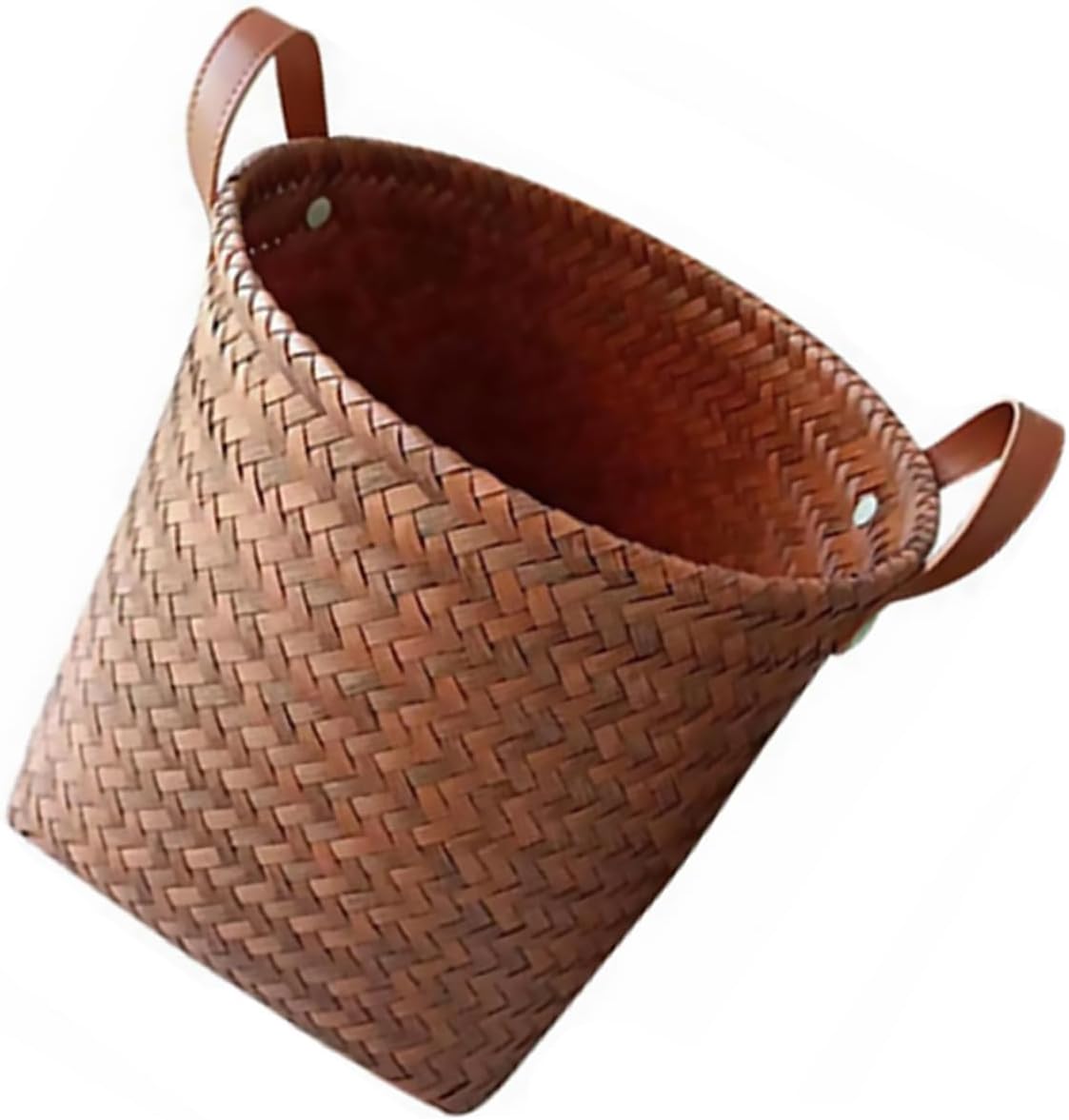 Leather Brown Wicker Laundry Storage Basket for Home and Clothes