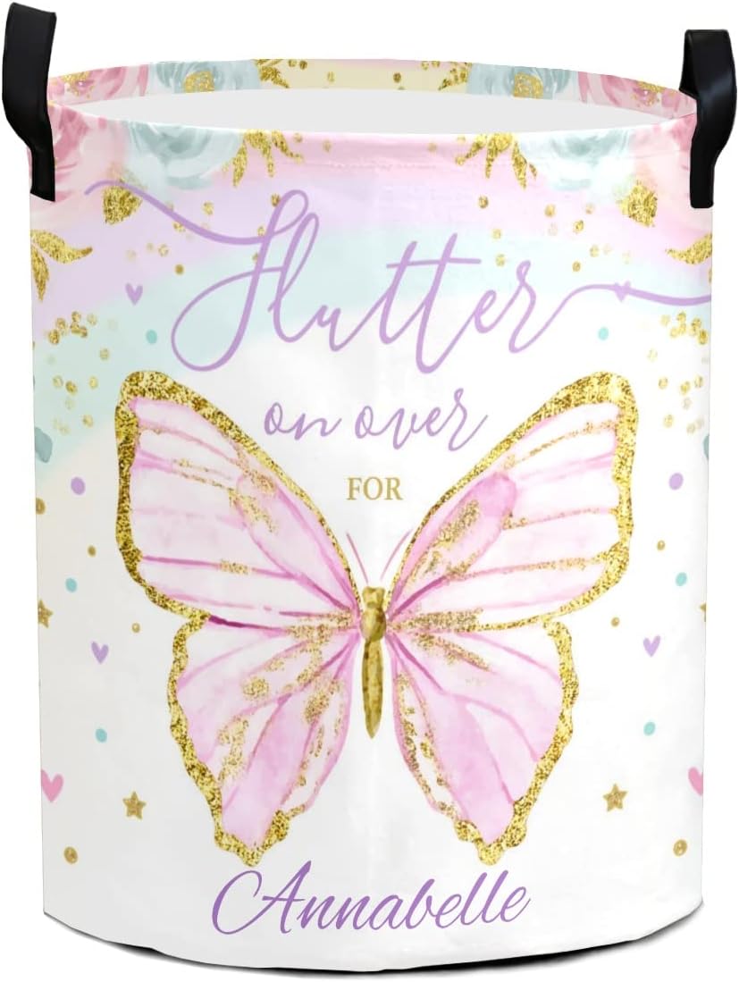 Customizable Butterfly Floral Pattern Water Resistant Laundry Basket