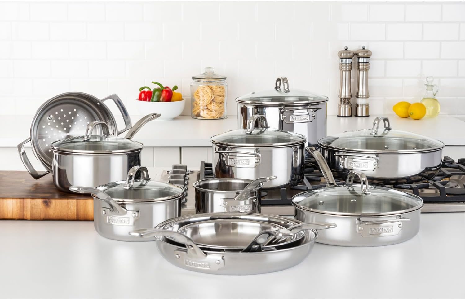 Stainless Steel Cookware Set of 17 Pans for Professional Grade Kitchen Use