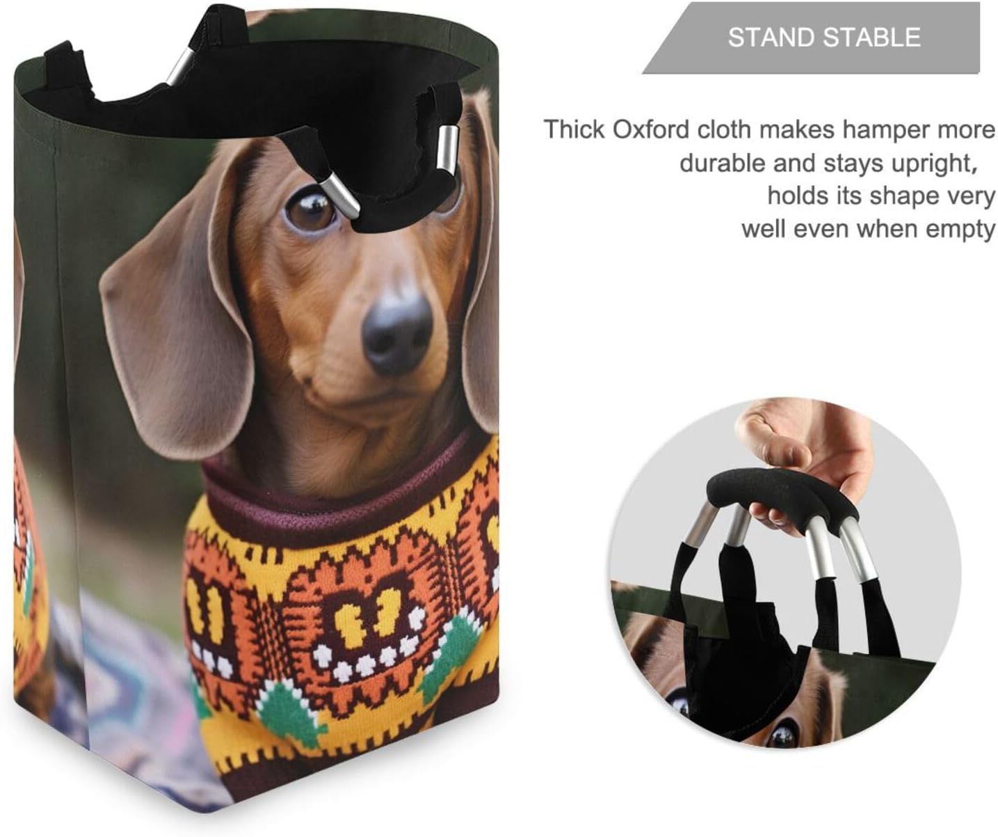 Kigai Collapsible Laundry Basket with Handles Cute Dachshunds Portable Large Waterproof Organizer