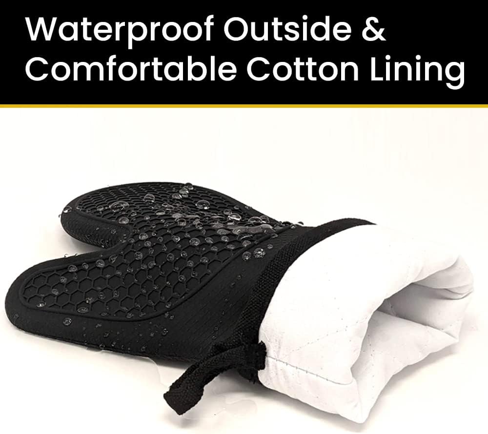 Black Heat Resistant Silicone Oven Mitts Pair of 2