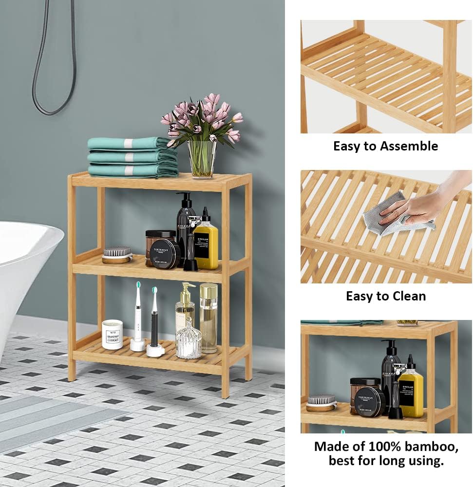 HLXZN 3-Tier Bamboo Freestanding Shelf Unit