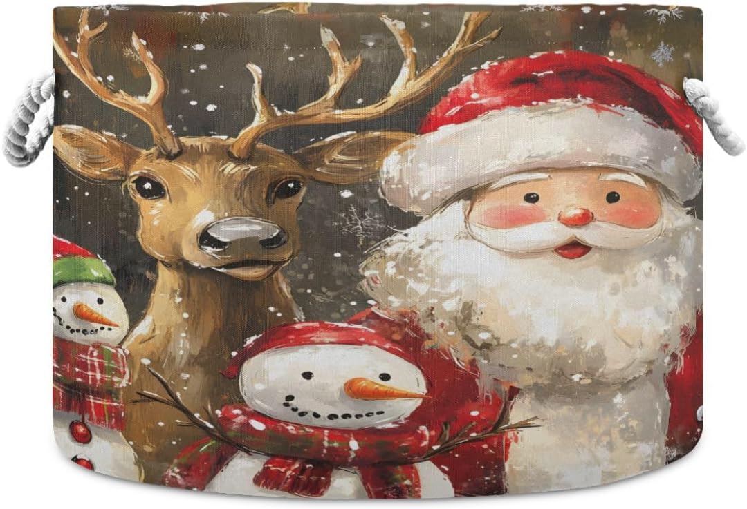 Reindeer Santa Snowman Large Open Storage Basket