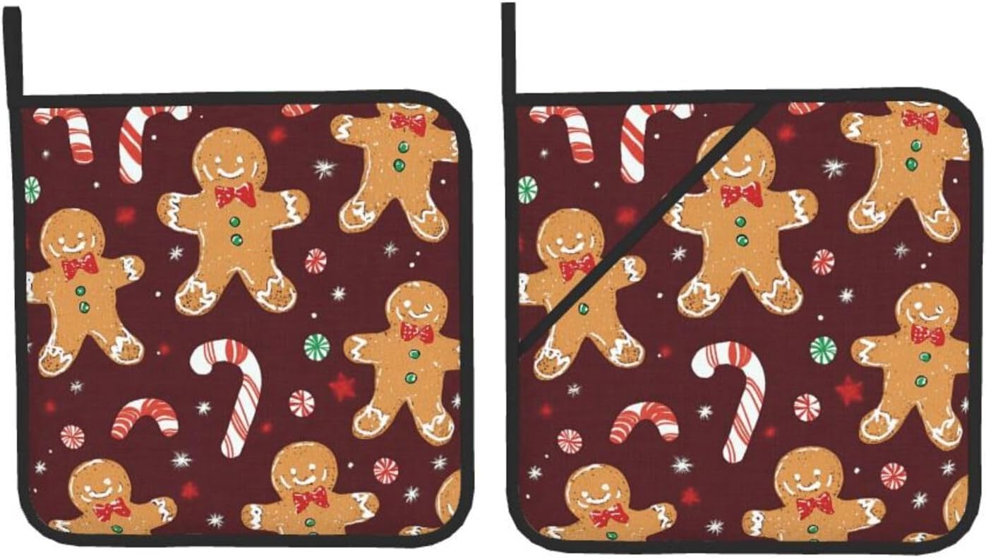 boxed Christmas gingerbread candy pot holders set of 2