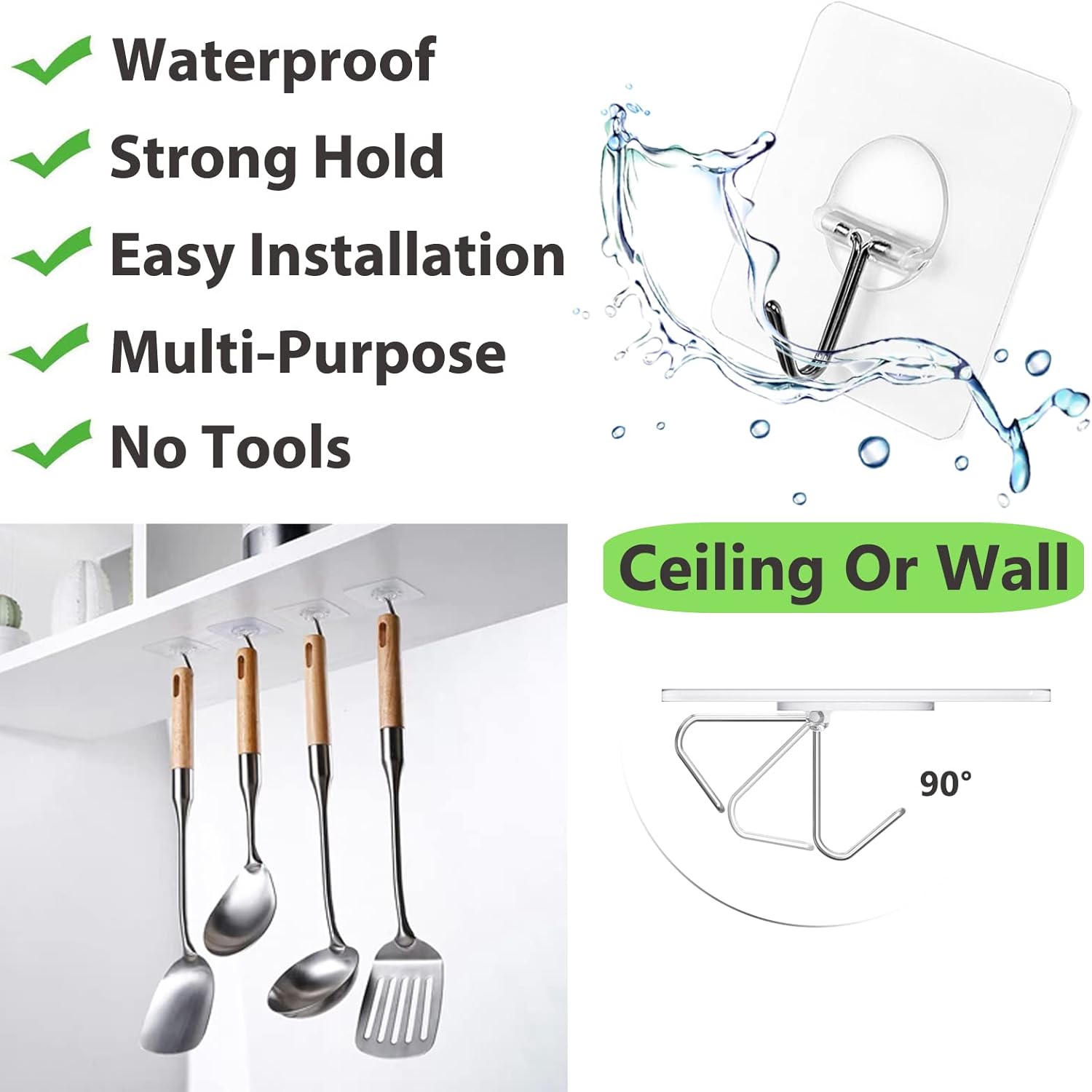 Strong adhesive hooks for home and outdoor use