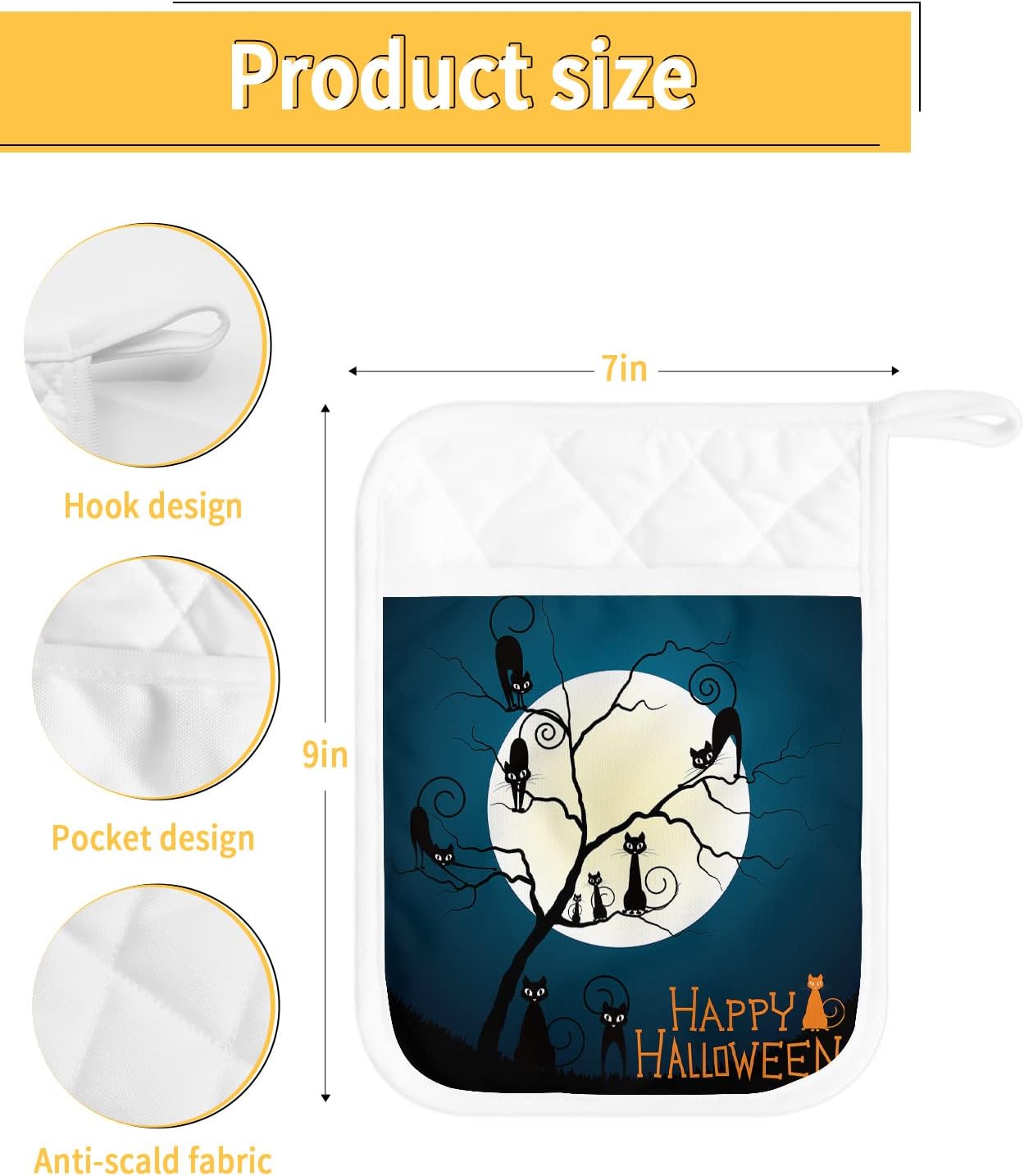 Happy Halloween 5PCS Pot Holders with Pockets