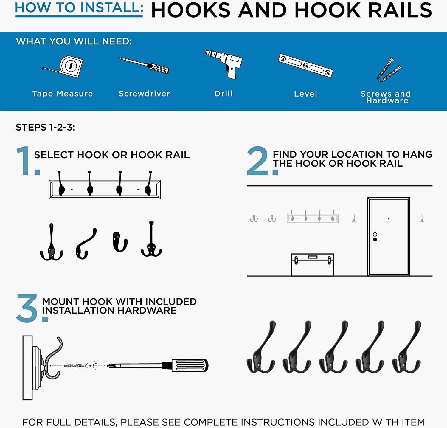 Durable 5-Pack Coat Hat Hooks with Flared Prongs