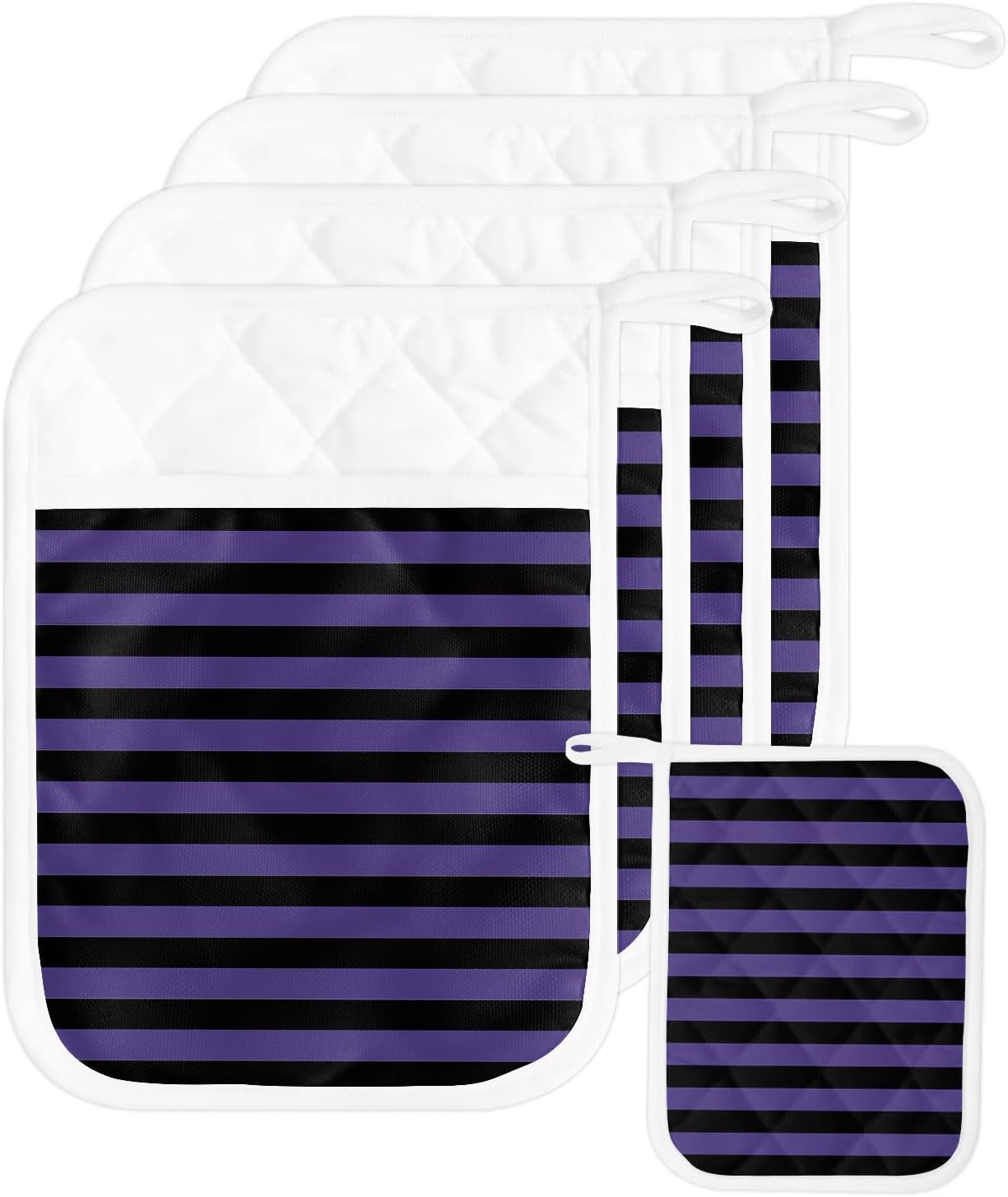 Halloween Purple Striped Potholders Set of 5 with Hanging Loops