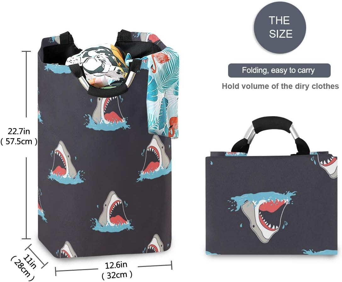 Susiyo Foldable Laundry Basket with Handles and Unique Shark Pattern