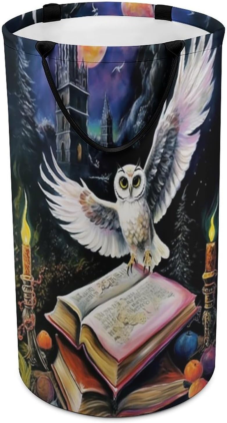 Owl Flying Over Magic Book Large Laundry Hamper
