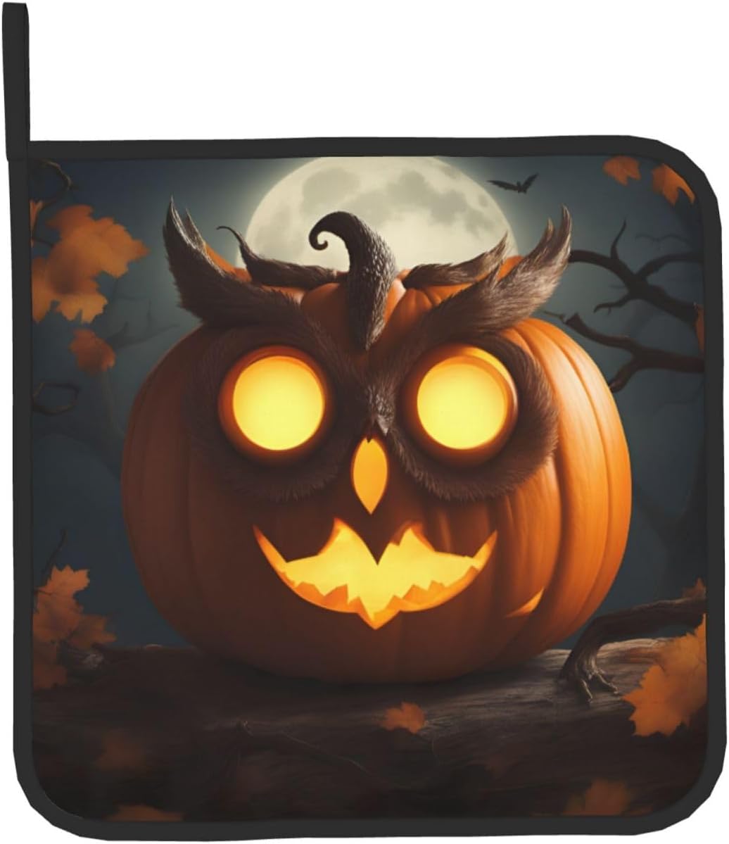 Halloween Silicone Oven Mitts - Owl Pumpkin Heat Resistant Kitchen Glove Set