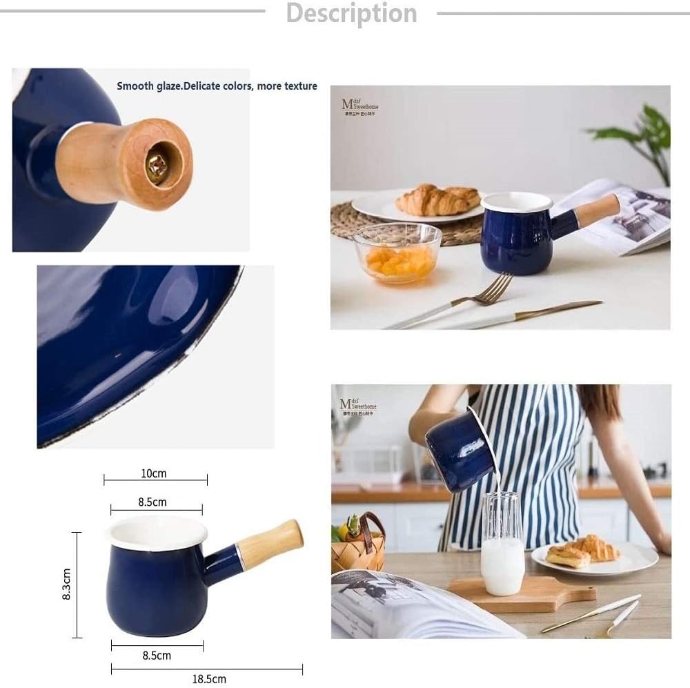 YumCute Enamel Saucepan 4 Inch 17 Oz Butter Warmer with Wooden Handle
