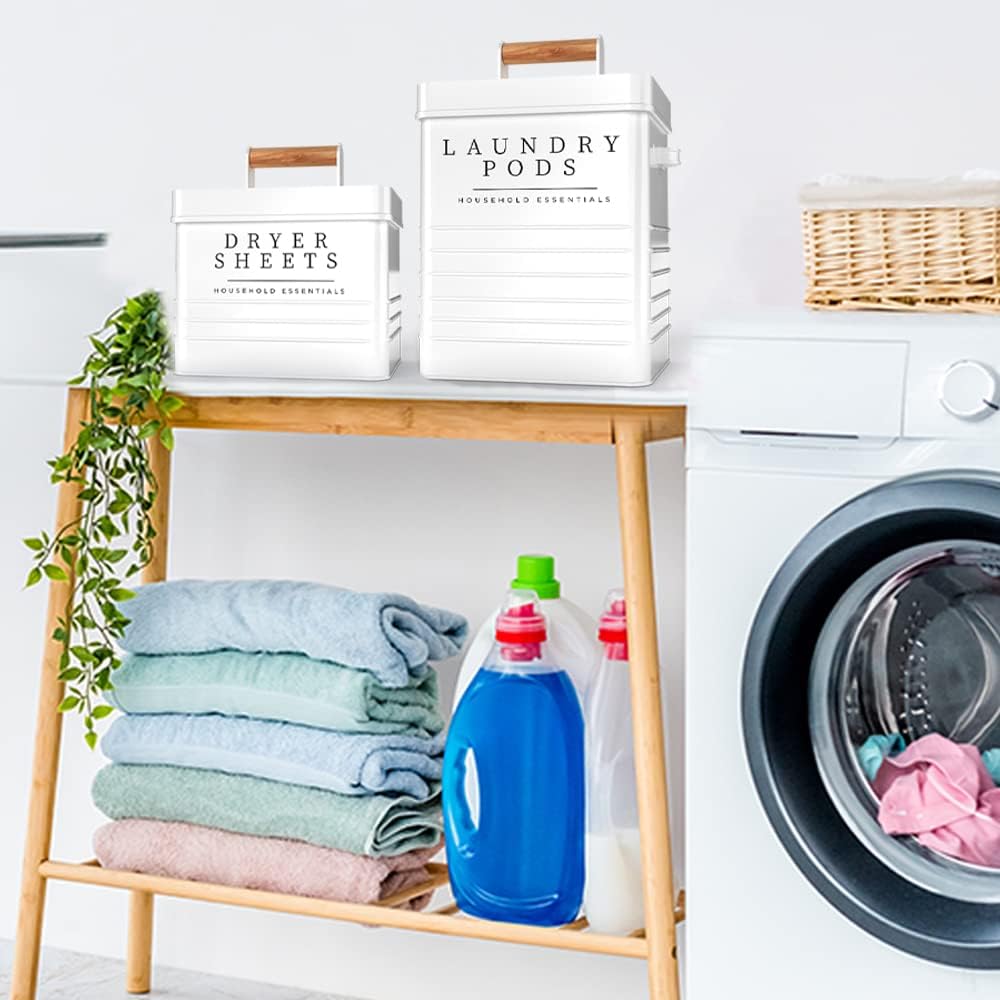KOANEssentials Farmhouse Laundry Pods Dryer Sheets Container Set